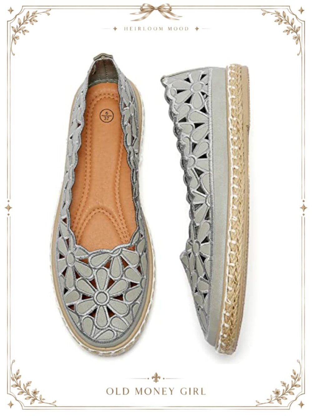Women's Ballet Flat Daisy Cut-Out Round Toe Slip-On Rope Loafer Dress Shoes